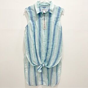 For The Republic Tie-Front Striple Sleeveless Shirt Tunic Size Large Cotton